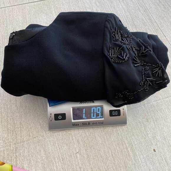 Donna Morgan Womens Formal Short Sleeve Beaded Midi Dress Size 14P Black Shoulde - Picture 11 of 12